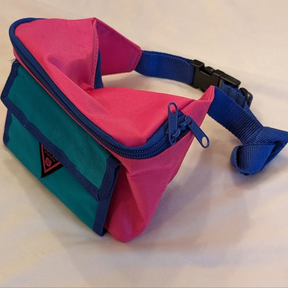 Vintage Handbags - Vintage Fanny Bag Neon Color Block Multi-Compartment Adjustable Unisex OS New